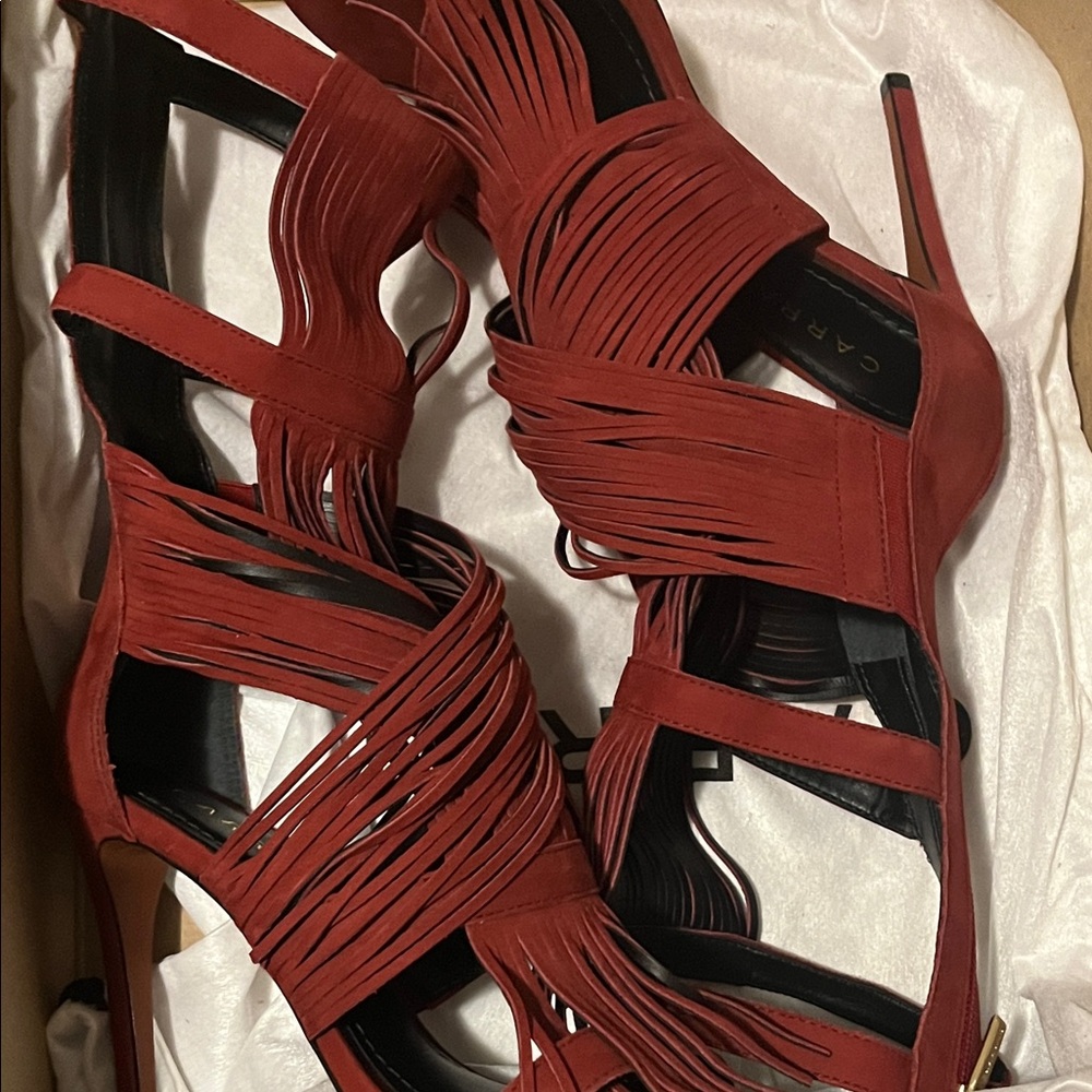 Neiman Marcus Burgundy Strappy Heels